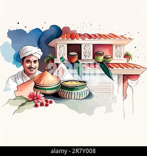 Carte Happy Ugadi avec texte en cadre blanc sur fond couleur, illustration vectorielle. Bonne carte de voeux pour le festival Ougadi de l'Inde avec fond de holi coloré. Illustration vectorielle Illustration de Vecteur