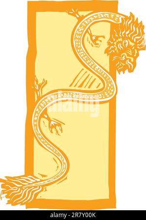 Image style gravure sur bois d'un dragon chinois pour la nouvelle année. Illustration de Vecteur