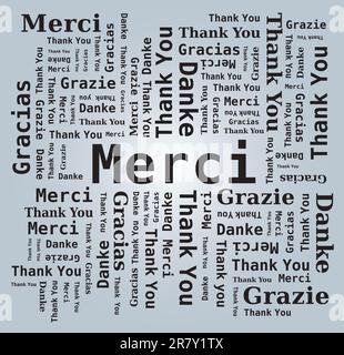 Merci Word Cloud dans différentes langues - 5 langues, anglais, français, allemand, espagnol et italien Illustration de Vecteur