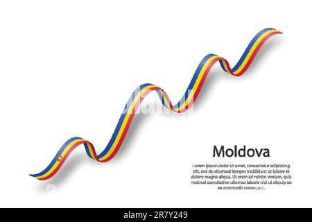 Ruban ou bannière agitant avec drapeau de la Moldavie. Modèle pour le jour d'indépendance Illustration de Vecteur