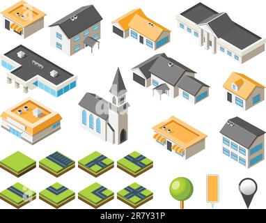 Tenue de ville isométrique de la communauté suburbaine Illustration de Vecteur