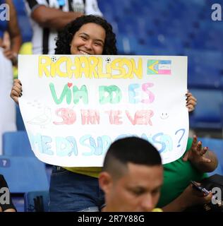 Sabadell, Barcelone, Espagne. 17th juin 2023. Barcelone Espagne 17.06.2023 supporters Brésil regarder pendant le match amical entre le Brésil et la Guinée au stade RCDE le 17 juin 2023 à Barcelone. (Credit image: © Xavi Urgeles/ZUMA Press Wire) USAGE ÉDITORIAL SEULEMENT! Non destiné À un usage commercial ! Banque D'Images