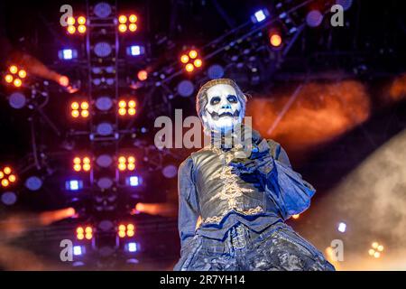 Solvesborg, Suède. 10th, juin 2023. Le groupe de rock suédois Ghost joue un concert lors du festival de musique suédois Sweden Rock Festival 2023 à Solvesborg. Ici, la chanteuse Papa émérite IV est vue en direct sur scène. (Crédit photo: Gonzales photo - Terje Dokken). Banque D'Images