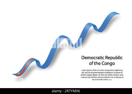 Ruban ou bannière agitant avec drapeau de la RD Congo. Modèle pour le jour d'indépendance Illustration de Vecteur