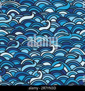 motif marin sans coutures avec vagues et boucles. Illustration vectorielle. Illustration de Vecteur