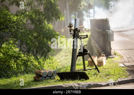 Lance-grenades anti-char d'infanterie britannique portable PIAT Mk I de la Seconde Guerre mondiale Banque D'Images