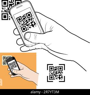 La main avec smart phone en tenant code QR Illustration de Vecteur