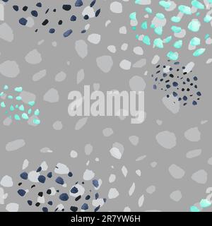 Motifs abstraits. Taches d'aquarelle au pinceau blanc, bleu et cyan irrégulières sur fond gris. Imprimé abstrait de la peau des animaux sauvages. irreg simple Banque D'Images