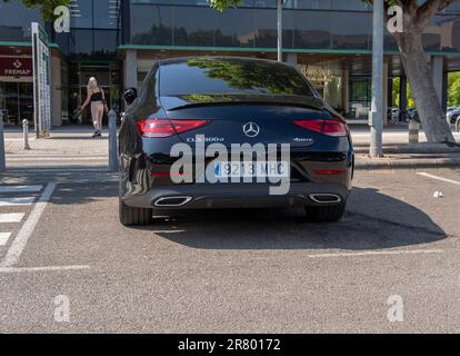 Palma de Mallorca, Espagne; juin 15 2023: Mercedes-Benz CLS 300D 4MATIC voiture noire garée. Palma de Majorque, Espagne Banque D'Images