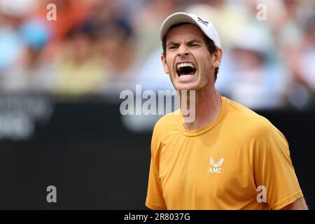 18th juin 2023; Nottingham tennis Centre, Nottingham, Angleterre: Rothesay Nottingham Open, jour 7; Andy Murray réagit alors que son tir se déroule pendant son match avec Arthur Cazaux Banque D'Images