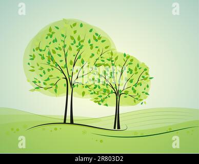 Paysage avec arbres à feuilles caduques en arrière-plan Illustration de Vecteur