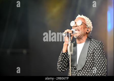 17 juin 2023, Leeds, Yorkshire du Sud, U.K: Junior Performing at lets Rock Leeds 80s Festival , Leeds UK , 17.06.2023 (Credit image: © Robin Burns/ZUMA Press Wire) USAGE ÉDITORIAL SEULEMENT! Non destiné À un usage commercial ! Banque D'Images