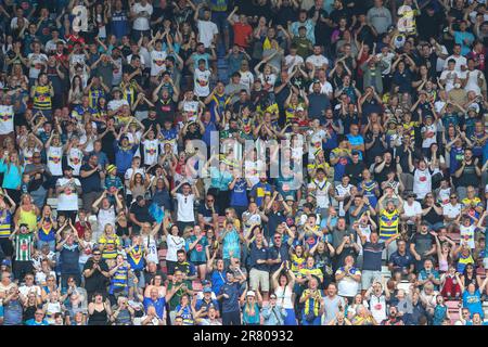 Wigan, Royaume-Uni. 18th juin 2023. Warrington Wolves fans lors du match quart-finale de la coupe du défi Betfred Wigan Warriors vs Warrington Wolves au stade DW, Wigan, Royaume-Uni, 18th juin 2023 (photo de Gareth Evans/News Images) à Wigan, Royaume-Uni le 6/18/2023. (Photo de Gareth Evans/News Images/Sipa USA) Credit: SIPA USA/Alay Live News Banque D'Images