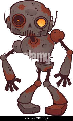 Cartoon Vector illustration d'un zombie avec robot rouillé yeux orange. Illustration de Vecteur