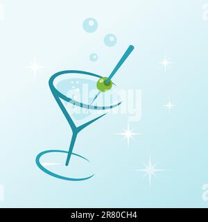 Boisson de martini sèche illustrée avec étoiles autour et olive sur le cure-dent Illustration de Vecteur