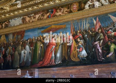 Le Pape Alexandre III rencontre le Doge Sabastiano Ziani après la bataille de Salvore. Peinture de Francesco et Leandro Da Ponte detti Bassano fait entre Banque D'Images