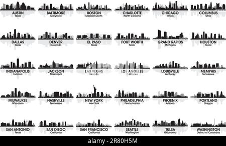 Un incroyable panorama de la ville des États-Unis. 30 villes. Illustration de Vecteur