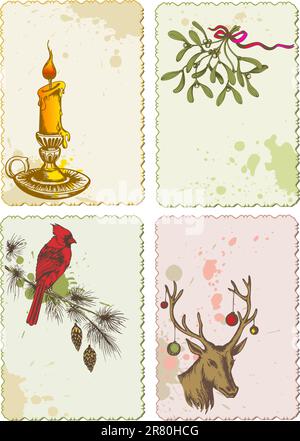 Cartes de vœux de Noël rétro vecteur Illustration de Vecteur