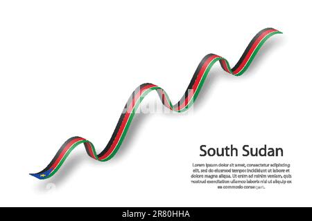 Ruban ou bannière agitant avec drapeau du Sud-Soudan. Modèle pour le jour d'indépendance Illustration de Vecteur