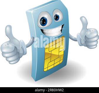 Illustration d'une carte sim de téléphone portable heureux personne faisant un Thumbs up Illustration de Vecteur