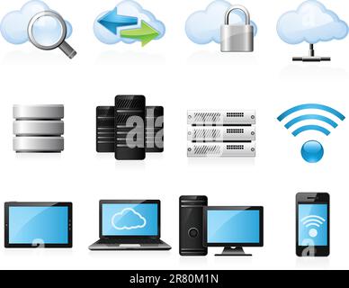 Cloud computing et réseau informatique icon set Illustration de Vecteur