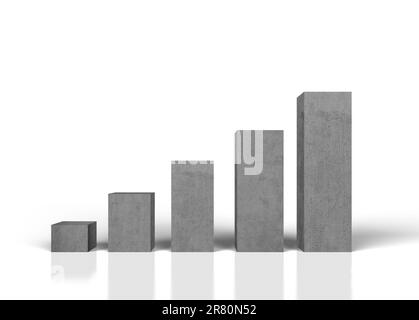 graphique de croissance du béton gris sur fond blanc Banque D'Images