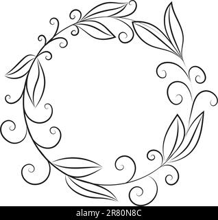 Monture à motifs floraux. Cadre rond noir et blanc vectoriel Illustration de Vecteur