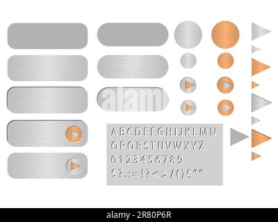 L'ensemble des différents boutons vectoriels ressemble à de l'acier poli. Ce fichier est vectoriel, peut être mis à l'échelle à n'importe quelle taille sans perte de qualité. Illustration de Vecteur