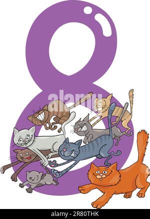 Cartoon illustration avec le nombre huit et les chats Illustration de Vecteur