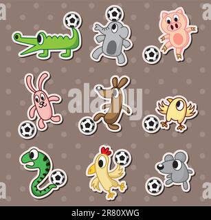 autocollants de football pour animaux/autocollants de ballon de football Illustration de Vecteur