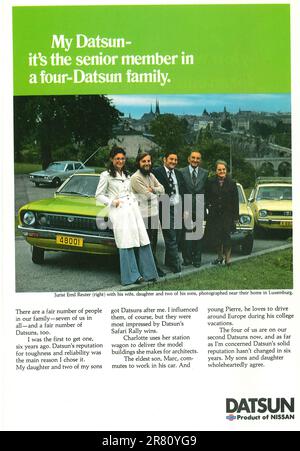 Publicité Datsun dans un magazine 1977 Banque D'Images