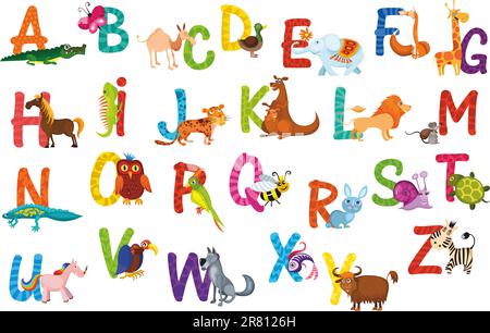 illustration vectorielle d'un alphabet animaux mignons Illustration de Vecteur