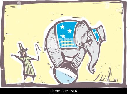 Éléphant de cirque dans stars and stripes en équilibre sur une boule . Illustration de Vecteur