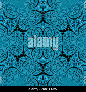 motif floral uni - kaléidoscope de fleur bleue sur fond noir Banque D'Images