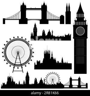 Illustration vectorielle des différents monuments de Londres. Ce fichier est vectoriel, peut être mis à l'échelle à n'importe quelle taille sans perte de qualité. Illustration de Vecteur