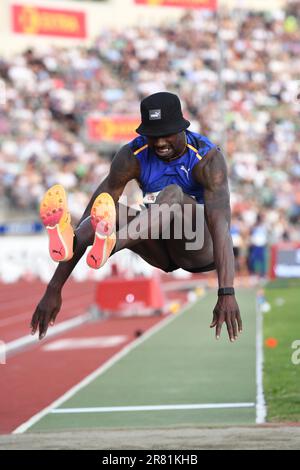 Le marquis Dendy (USA) se classe deuxième du saut en longueur à 27-1 1/4 (8.26m) lors des Jeux de Bislett, jeudi 15 juin 2023, à Oslo, Norvège. (Jiro Mochizuki/image du sport) Banque D'Images