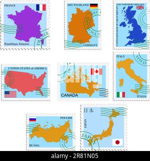 L'ensemble des timbres avec différents pays Illustration de Vecteur