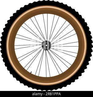 Roue avant d'un vélo de montagne isolé sur fond blanc Illustration de Vecteur