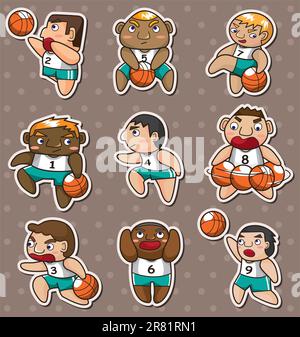 autocollants de joueur de basket-ball de dessin animé Illustration de Vecteur