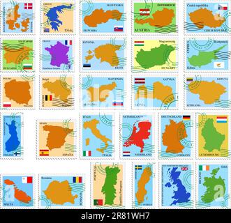 L'ensemble des timbres avec différents pays Illustration de Vecteur