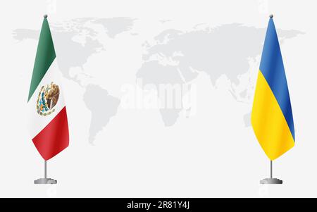 Le Mexique et l'Ukraine drapeaux pour une réunion officielle sur fond de carte du monde. Illustration de Vecteur