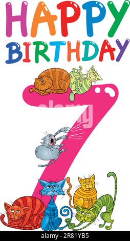 Cartoon illustration design pour le septième anniversaire Anniversaire Illustration de Vecteur