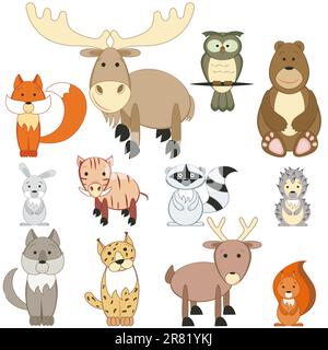 Animaux de la forêt de dessins animés sur fond blanc Illustration de Vecteur