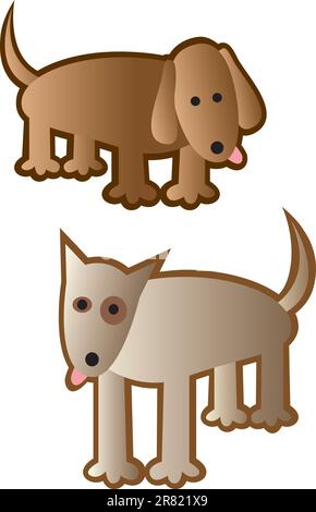Deux chiens dessinés dans un style de dessin animé stupide. Illustration de Vecteur