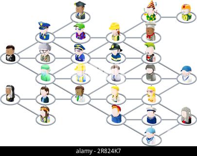 Graphique d'un réseau de personnes liées entre elles comme sur les médias sociaux ou sur le net en général Illustration de Vecteur