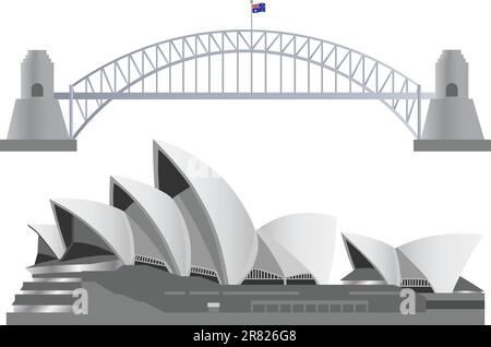 Australie Sydney Skyline Landmarks Harbour Bridge et Opera House Illustration Illustration de Vecteur