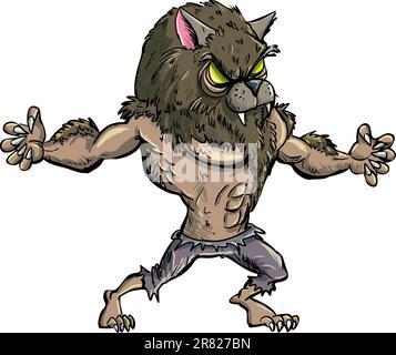 Caricature loup-garou avec dents et griffes. Isolé Illustration de Vecteur