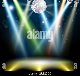 Illustration d'une piste de danse disco spotlit avec boule ou disco ball Illustration de Vecteur