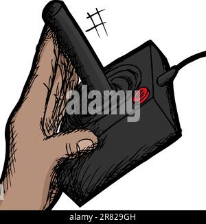 Croquis de la main à l'aide d'un contrôleur de jeu vidéo vintage Illustration de Vecteur