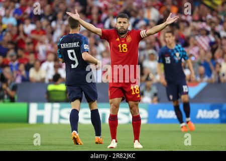 Rotterdam, pays Bas. 18th juin 2023. Jordi Alba d'Espagne lors de la Ligue des Nations de l'UEFA 2023, finale du match de football entre la Croatie et l'Espagne sur 18 juin 2023 au Stadion Feijenoord 'de Kuip' à Rotterdam, pays-Bas - photo Jean Catuffe/DPPI crédit: DPPI Media/Alamy Live News Banque D'Images